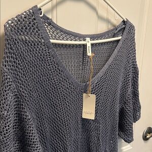 NWT Bluish Gray Knit V-Neck Sweater, Size M, Wishlist